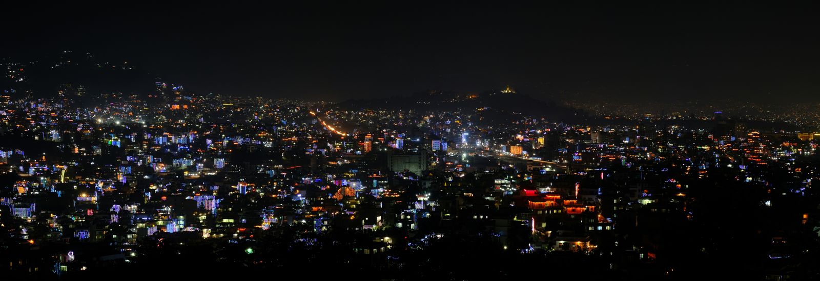 Kathmandu valley at night, lit up for the Tihar festival